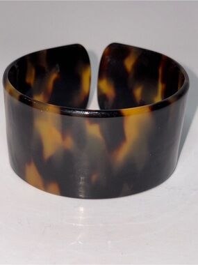 Vintage Faux Tortoise Shell Cuff Bracelet 1.5” Thick Plastic